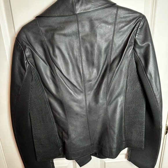 T Tahari Black Leather Jacket for Women - Picture 7 of 12